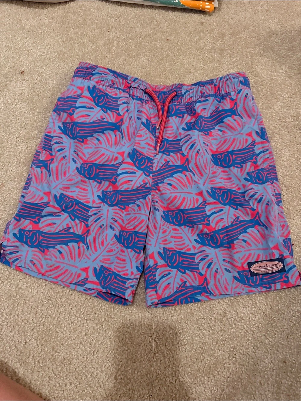 Vineyard Vines Blue & Pink Fish Print Hybrid Shorts
